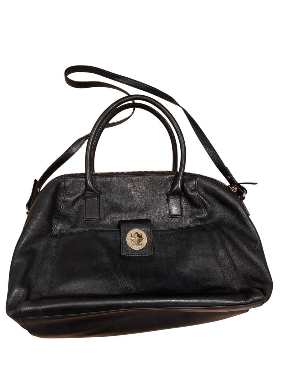Kate Spade Black Leather Turnlock Satchel Dome Crossbody
